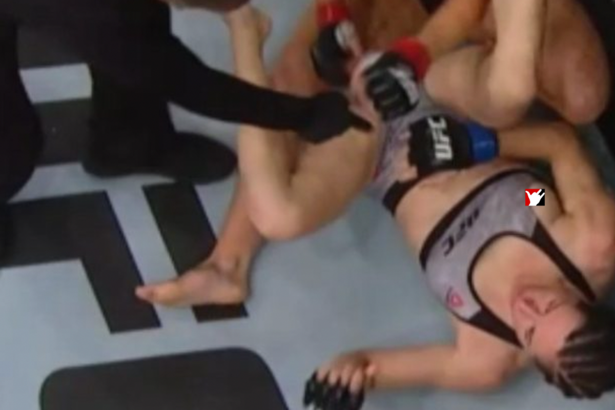 Angela Magana nip slip, UFC 218: wardrobe malfunction before TKO