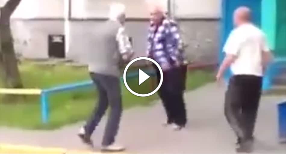 2 tough grandpas in street brawl