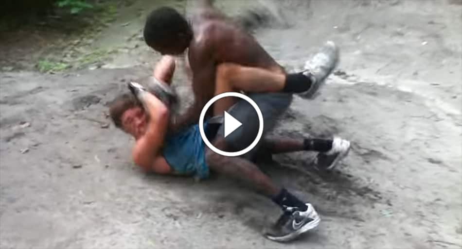 Aggressive MMA-style fight in the woods ends decisively