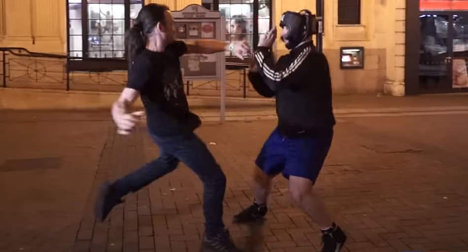 Boxing prankster runs into guy who wants to fight for real