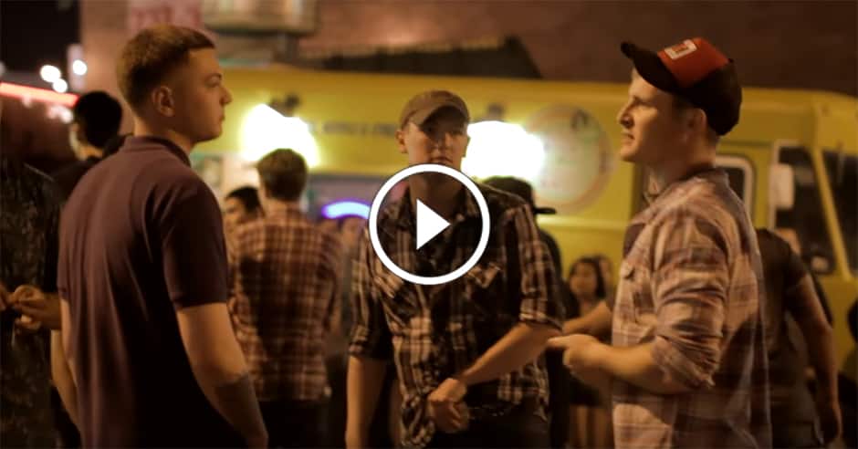 Brutal street fight ends in all-out brawl – filmed in HD