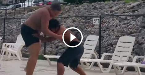 Bully regrets trying to throw smaller kid in the pool