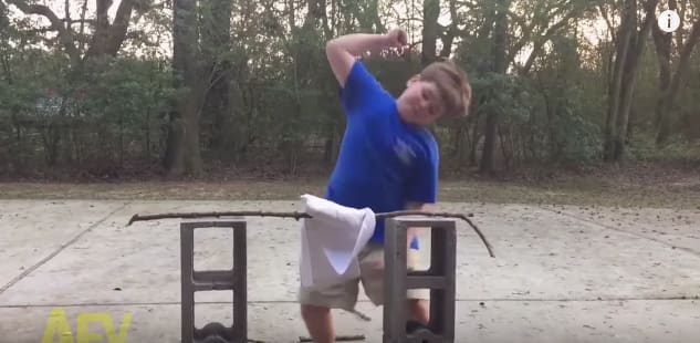 Poor kid can’t break his stick with karate chop