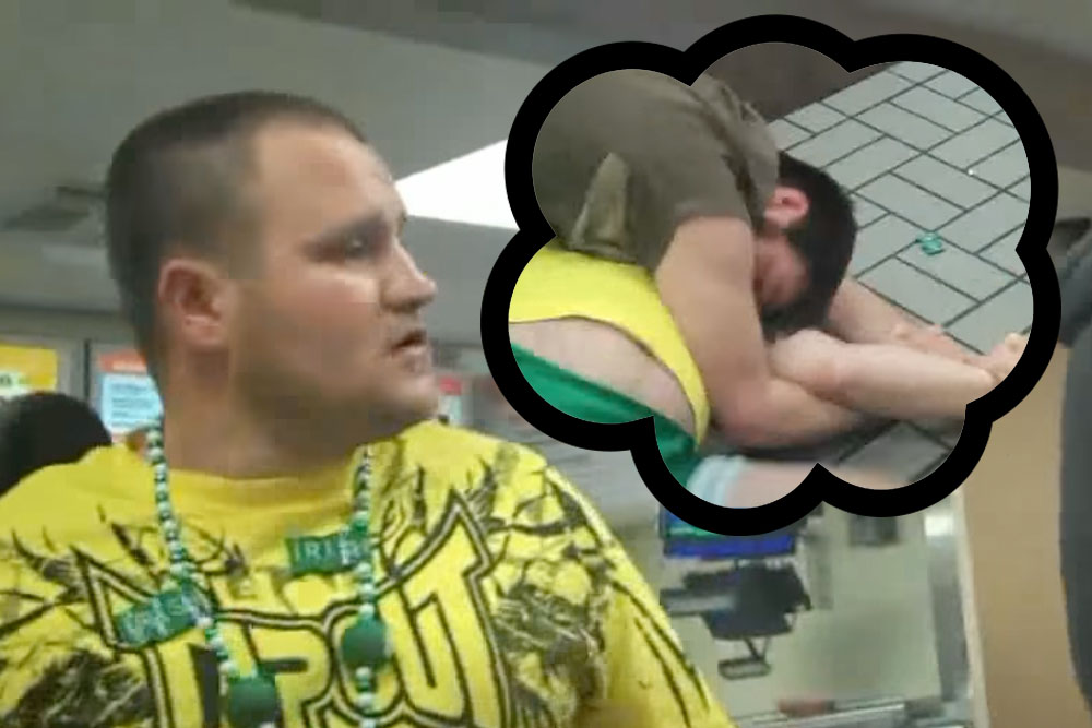 ‘Cheeseburger Josh’ in a TapouT tee vs. Jiu-Jitsu Joe at Whataburger