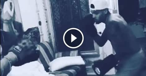 R&B star Chris Brown showing off his boxing skills