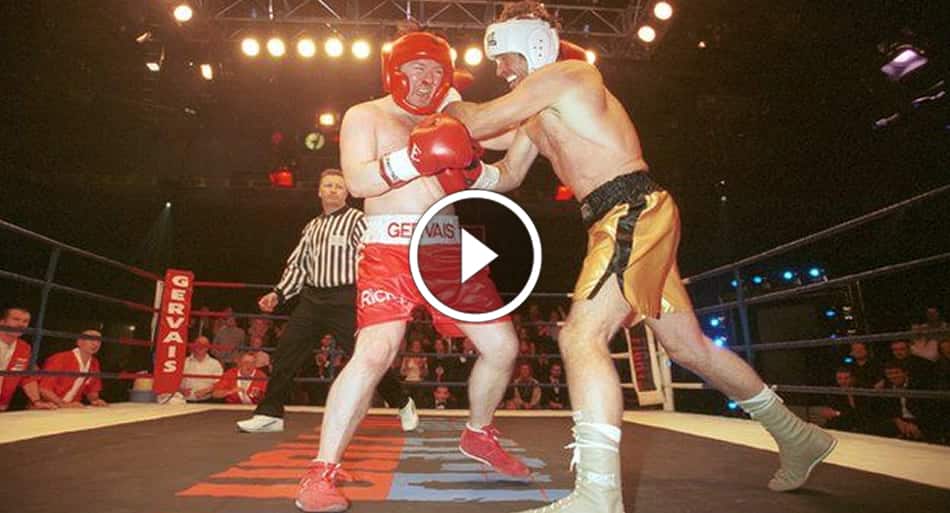 Comedian Ricky Gervais goes to battle in bloody boxing match