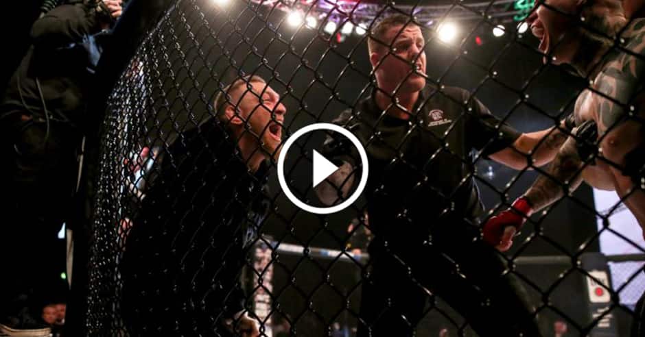 Referee settles down an over excited cageside McGregor