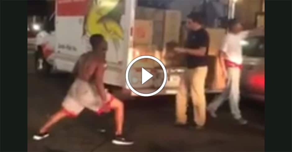 Crazed man picks fight with the wrong guy