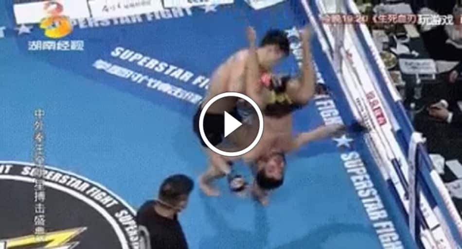 Crazy pro wrestling move pulled off in MMA fight
