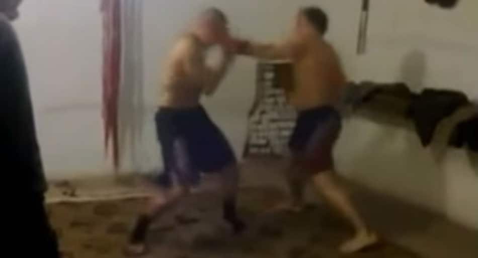 Crazy, skilled bare-knuckle fight at Russian club