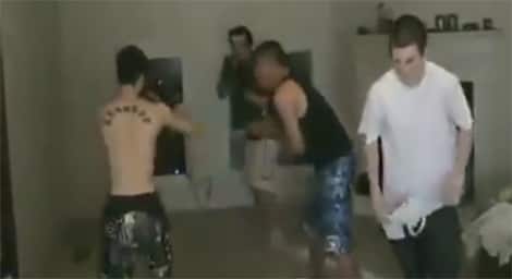 This is how NOT to spar in your living room – that has a brick fireplace