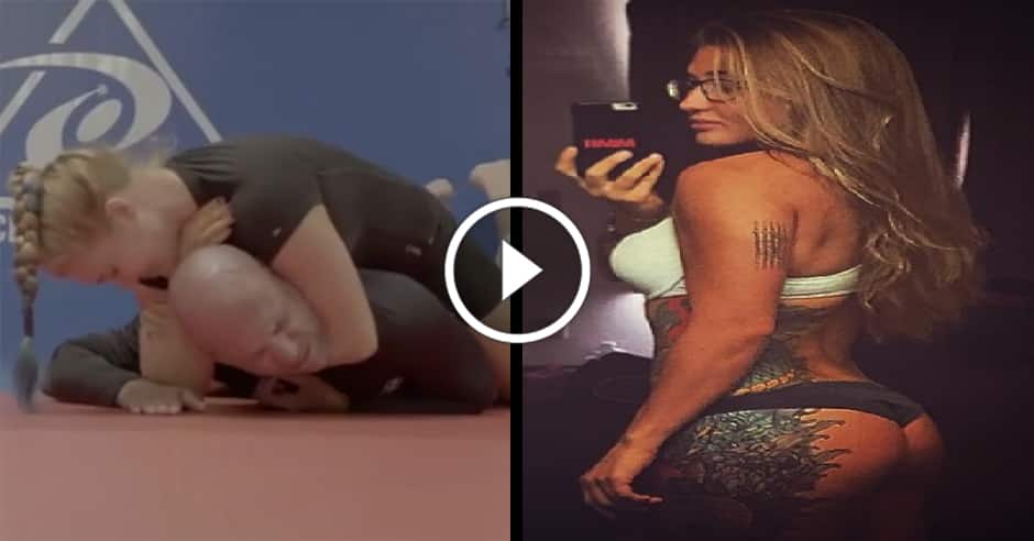 Russian flyweight Anastasia Yankova on the mat with Royce Gracie