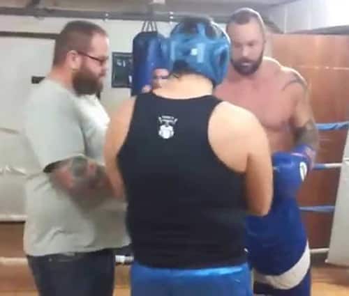 Game of Thrones giant, The Mountain, spars in the boxing ring