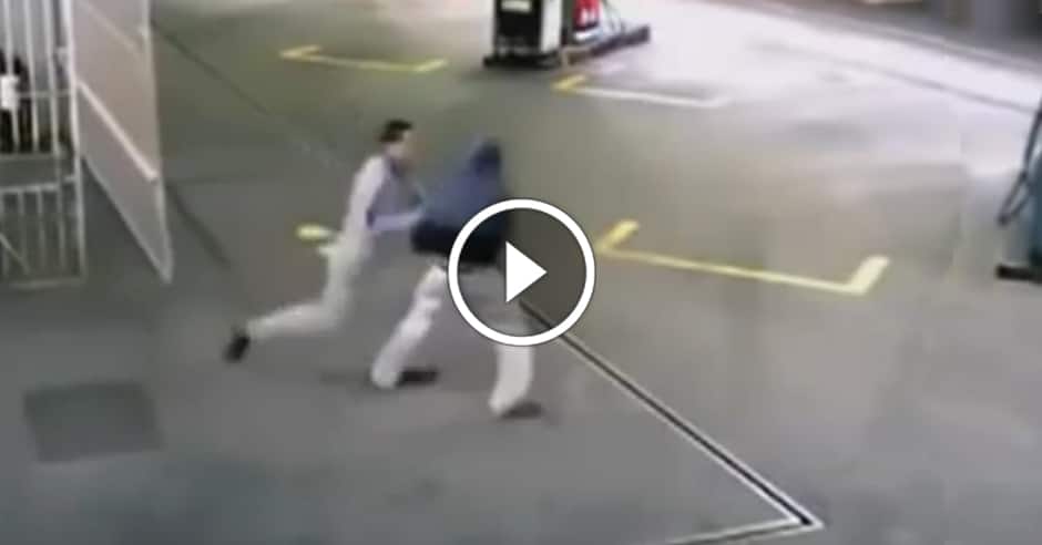 Gas pump attendant chops robber down to size