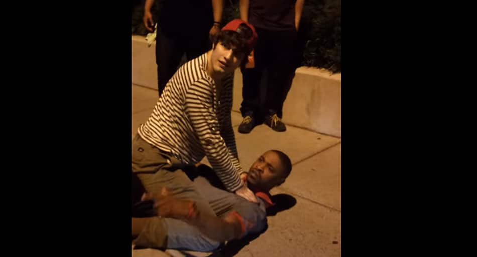 Geek politely subdues man for assaulting a female until he starts resisting…