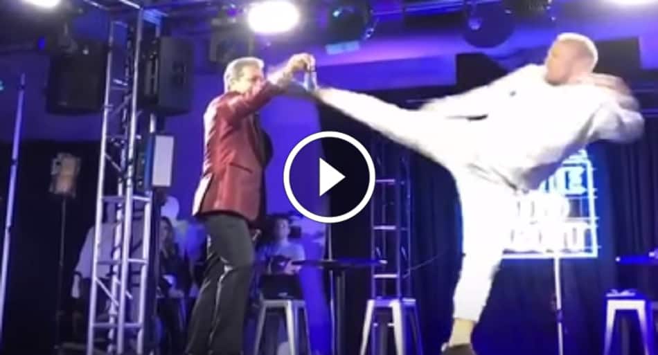 Georges St-Pierre attempts to smash glass bottle with powerful kick
