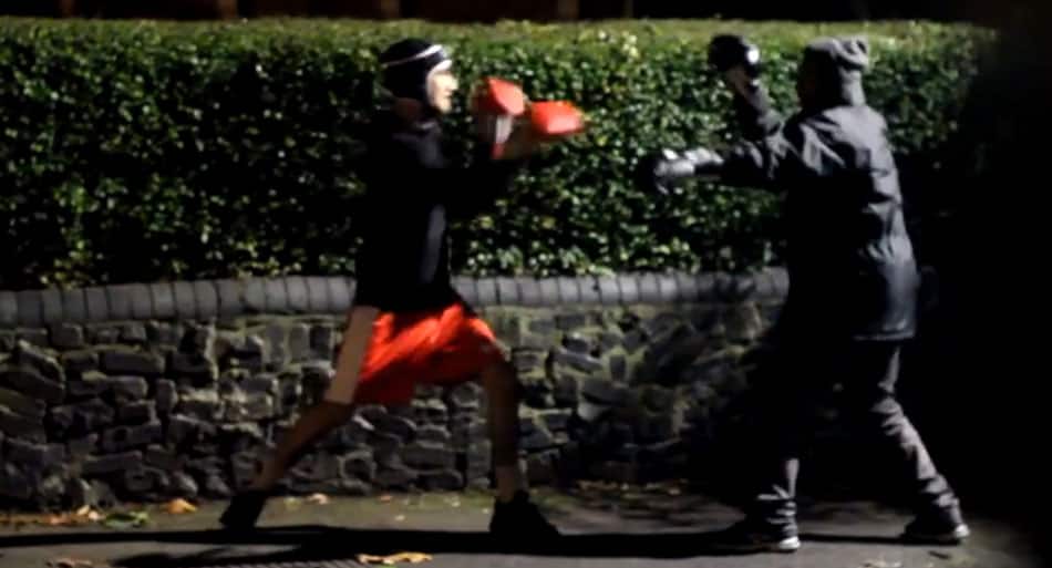 Guy pranks random people to box – runs into REAL boxer
