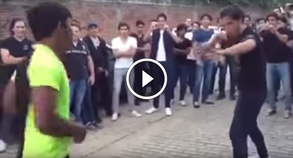 Guy shows solid MMA techniques in street fight