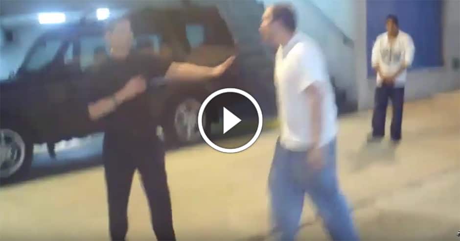 Annoying guy gets put in his place by smaller man