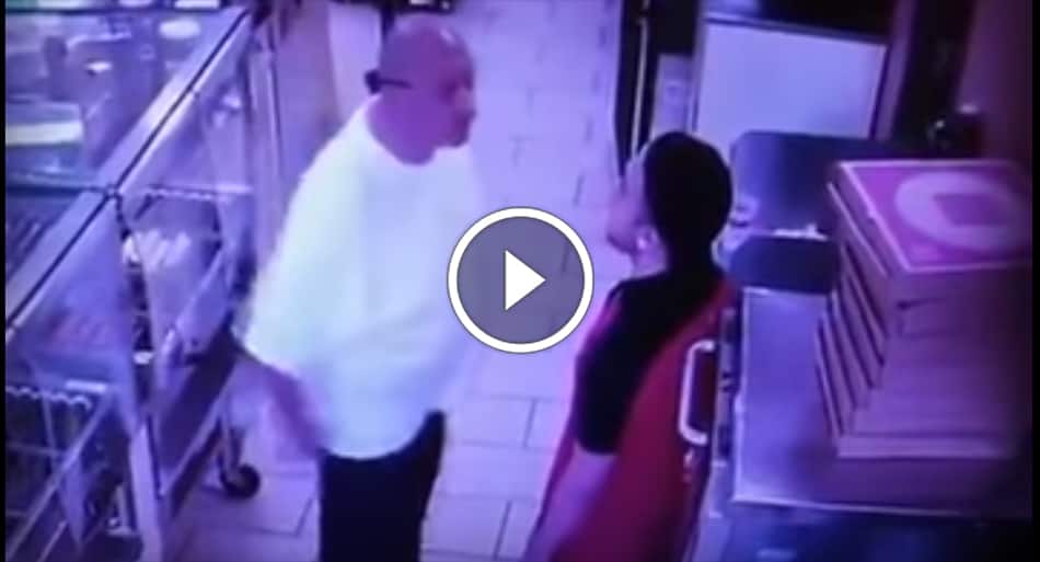 Guy tries to intimidate and sucker punch store clerk
