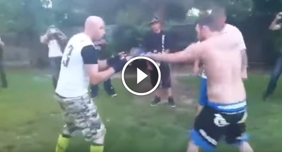 Guy uses MMA move in bare-knuckle boxing match