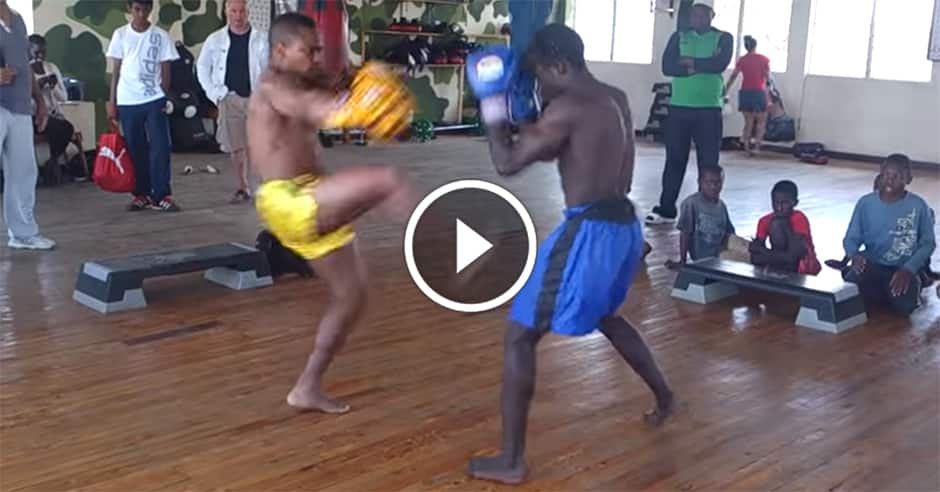 Hard Muay Thai sparring ends abruptly