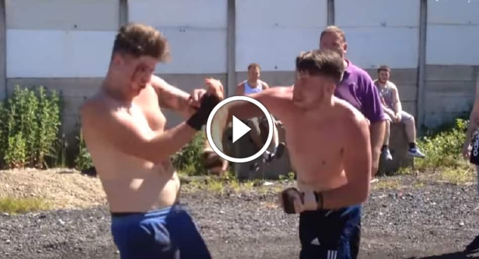 Bloody bare-knuckle fight ends with crazy combo