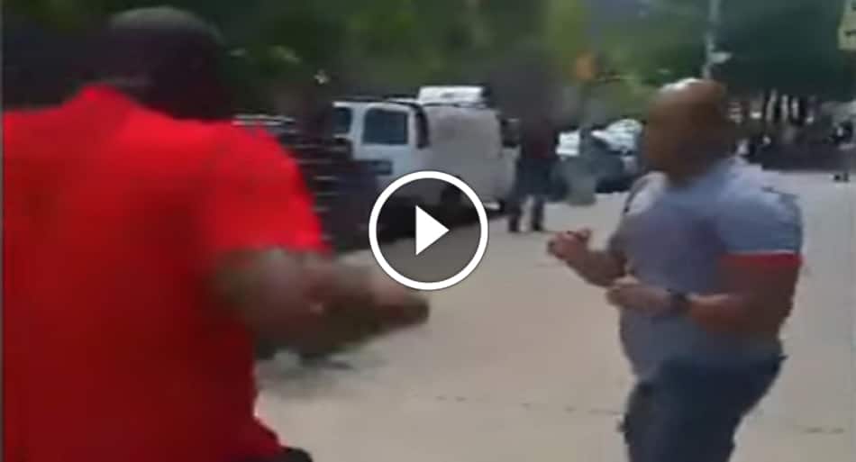 Huge suspect brawls with police officer during arrest attempt