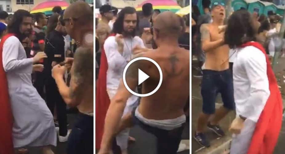Guy dressed as Jesus uses fight skills to deal with drunken attacker