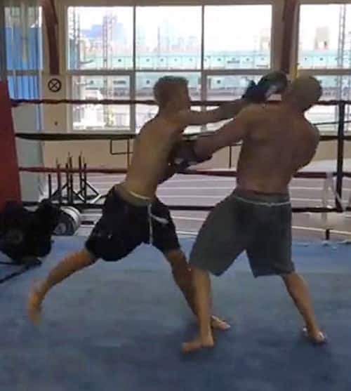 Justin Bieber vs. muscle bound trainer in New York