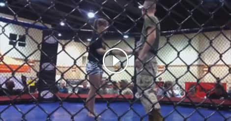 Marine slams girl to the mat then pays for it!