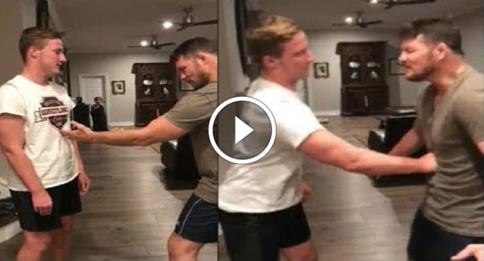 Michael Bisping vs. his son in one-inch-punch contest