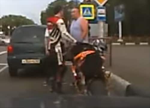 Motorcycle rider deals with road-raging Russian – twice