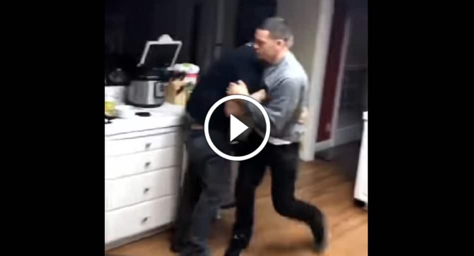 Nate Diaz grapples with friend in kitchen