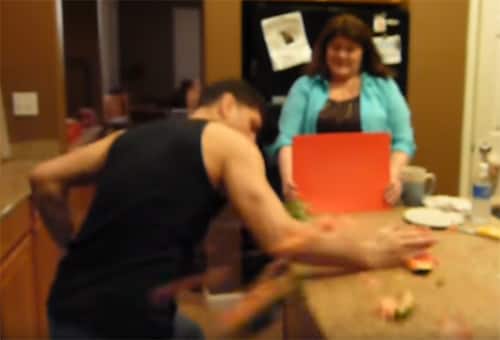 Nick Diaz takes on a watermelon in his kitchen