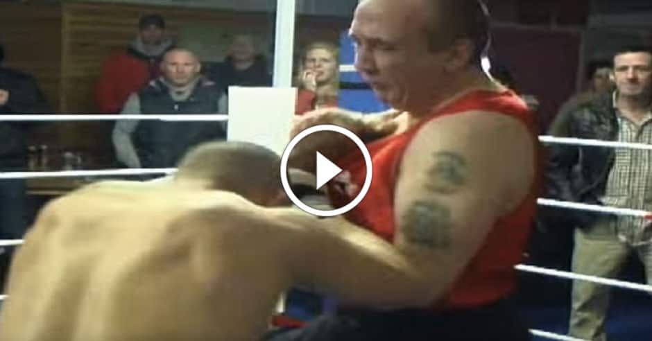 Older guy taking on younger opponent in bare knuckle match
