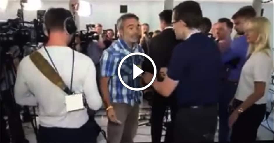 Perfectly executed Judo throw during news conference