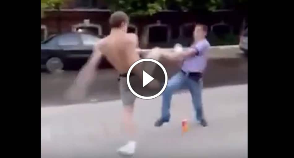 Russian street fight ends with a thump