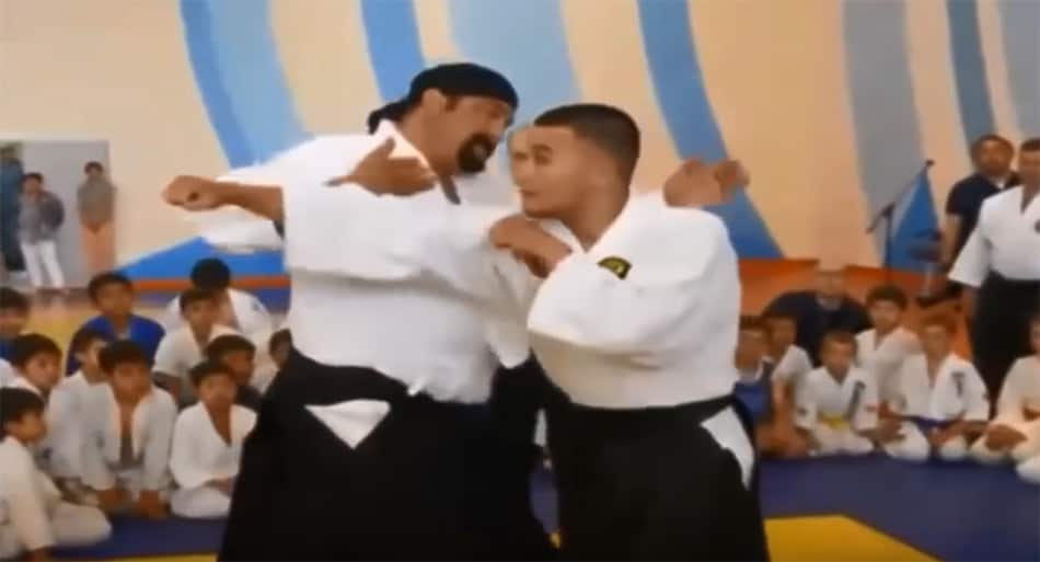 Steven Seagal teaches vicious clothesline technique to group of … small children?