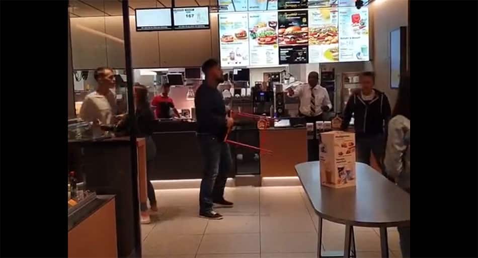 Skilled martial artist battles two guys and then saves his friend while waiting for McNuggets