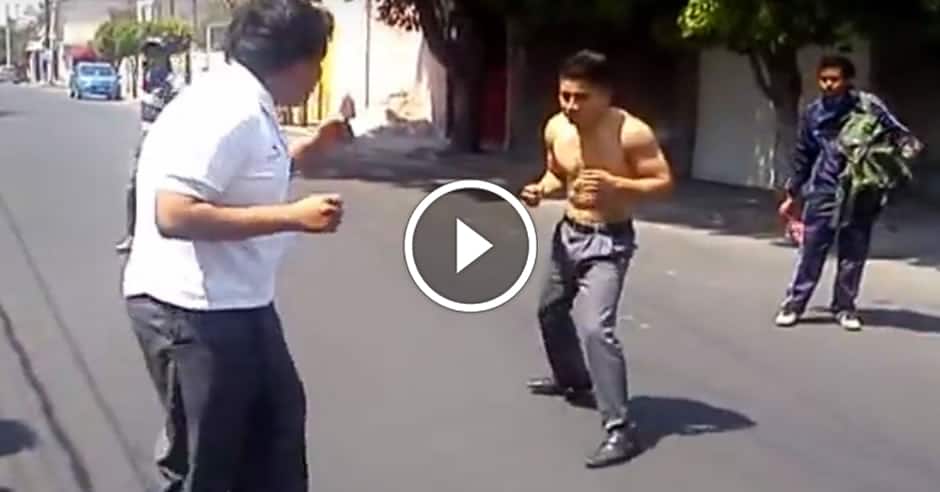 Big vs. small fight on the street in Mexico