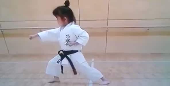 Adorable Mahiro showing off her karate