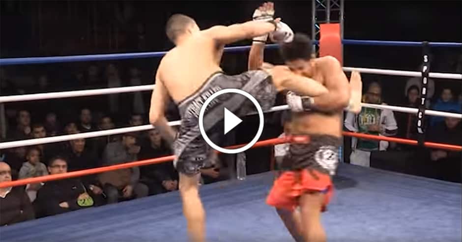 Spectacular flying submission from failed kick attempt