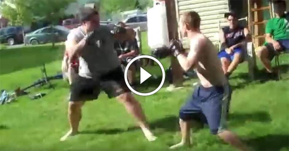 David vs Goliath backyard fight ends quickly with sweet technique
