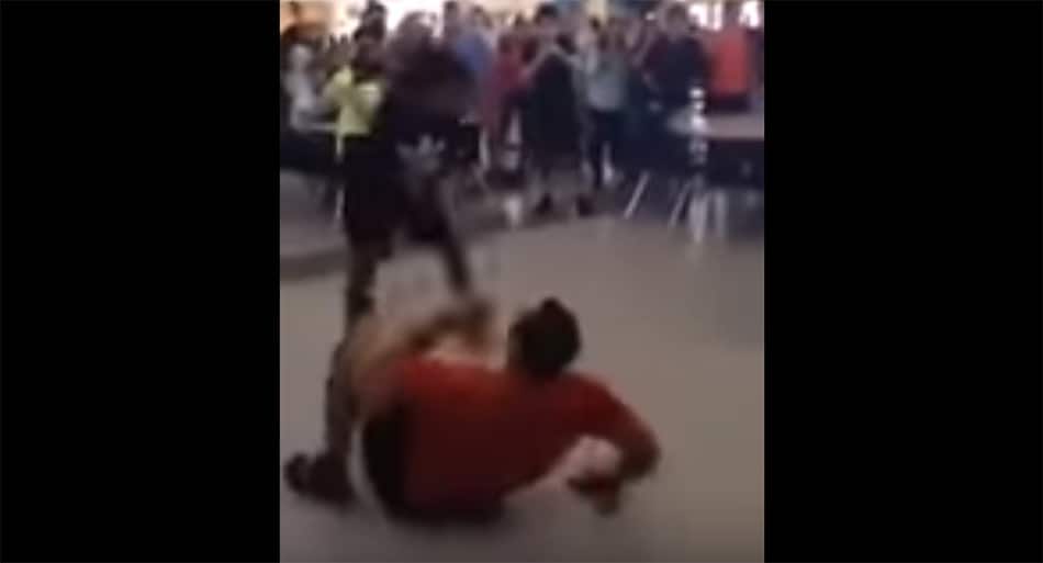 Student forced to use Jiu-Jitsu and wrestling skills in school cafeteria fight