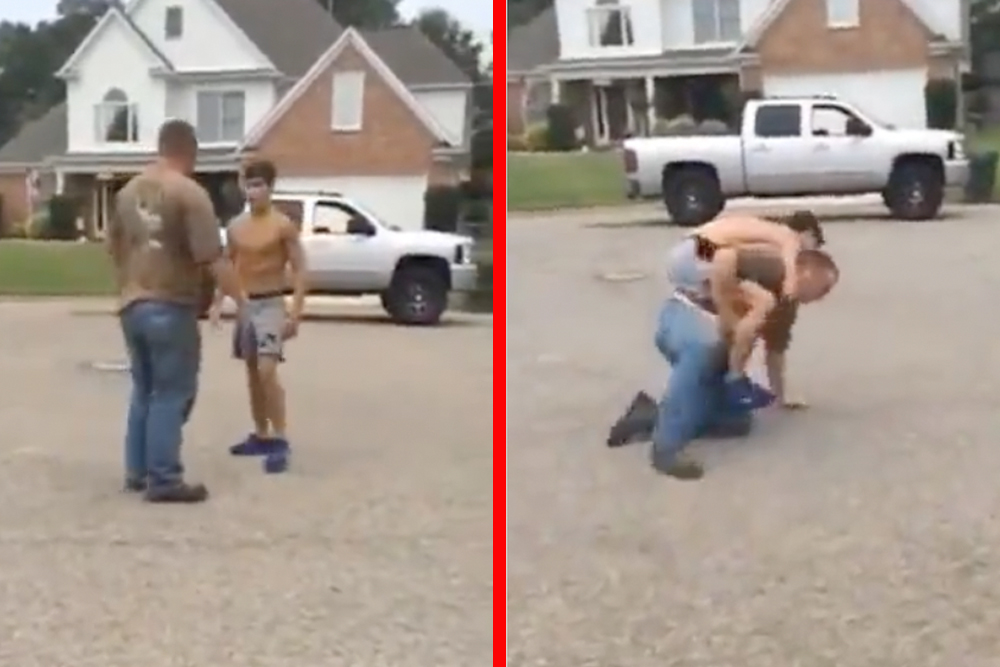 WATCH: Flyweight teen chokes out heavyweight man in neighborhood street fight