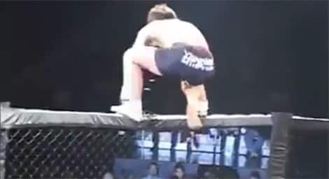 Fighter goes down from a self-TKO!