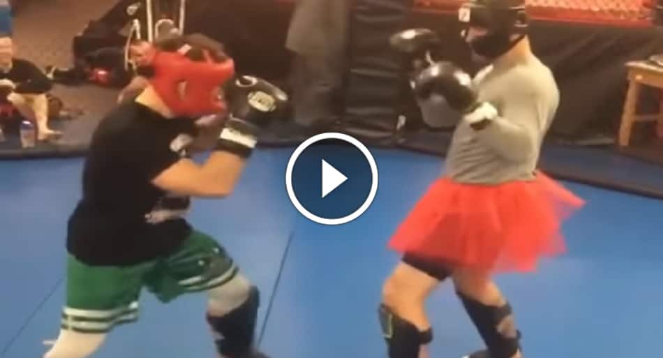 UFC heavyweight champion Stipe Miocic sparring in a tutu