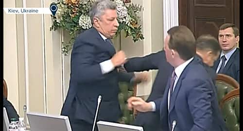 Ukrainian politicians get physical during parliament session