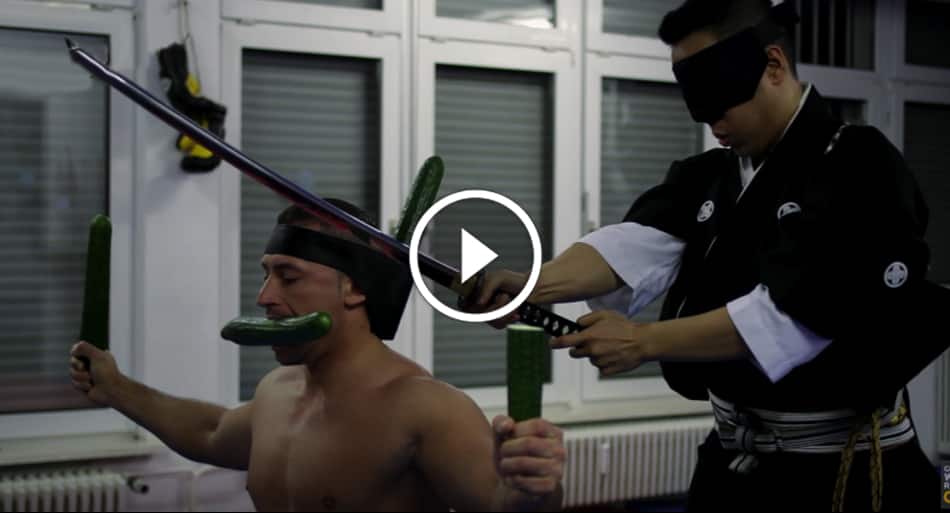 Blind folded Samurai master has incredible skills